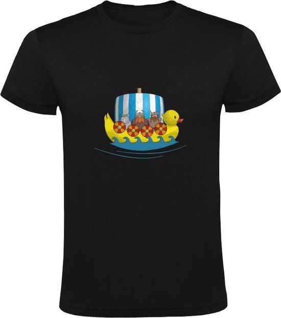 Viking Eend Schip Heren T-shirt - Zwart - Maat S