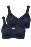 Ulla Popken - Dames - Microvezel-beha set van 2 zonder beugel voorgevormde cups - Nachtblauw - Maat 130C