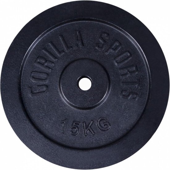 Gorilla Sports Gewichtsschijf Zwart - Halterschijf - 15 kg - Gietijzer - 31 mm
