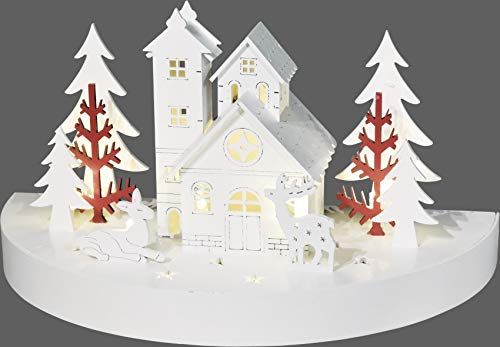 HGD Weihnachtsfrieden Diorama met 6 leds, Houtwit, 25 x 12,5 x 14,5 cm