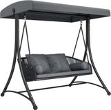 Outsunny Rotan Schommelstoel-Metaal, PE-Rotan-178L x 120B x 172H cm-Donkergrijs