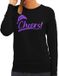 Bellatio Decorations Foute Kersttrui/Sweater Dames - Cheers - Zwart - Glitter Paars - Kerstman XXL