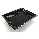 HA Sigarrenasbak Porselein zwart/gouden rand 2 planken, 653 g