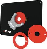 KREG PRS4034 freestafel inlegplaat voorgeboord 298 x 235 x 9 mm + 3x reduceerring 25 mm / 30 mm / 67 mm