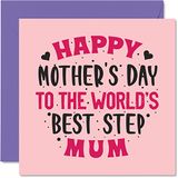 Step Mum Moederdag Card - 's Werelds Beste Stap Mama - Nieuwigheid Gelukkige Verjaardagscadeaus Moederdag Kaart van Stiefzoon Dochter, 145mm x 145mm Verjaardag Wenskaarten voor Stap Mama Mam Mam Mammy Mama