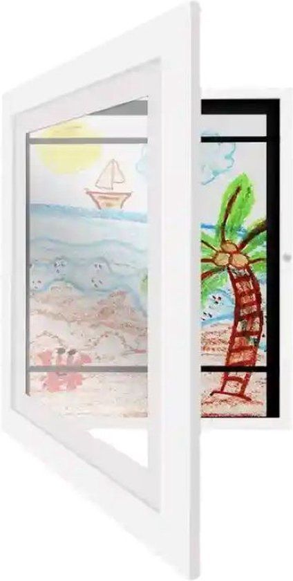 Kindertekeningen lijst - WIT - 2 stuks - GRATIS kleurpotloden - A4 - Frame - opslag voor 100 tekeningen - wissellijst - Verjaardagscadeau