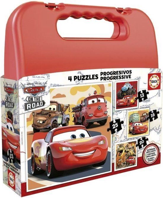 Educa Cars Puzzelkoffer 12+16+20+25st | 4 Puzzels | Vanaf 3 jaar