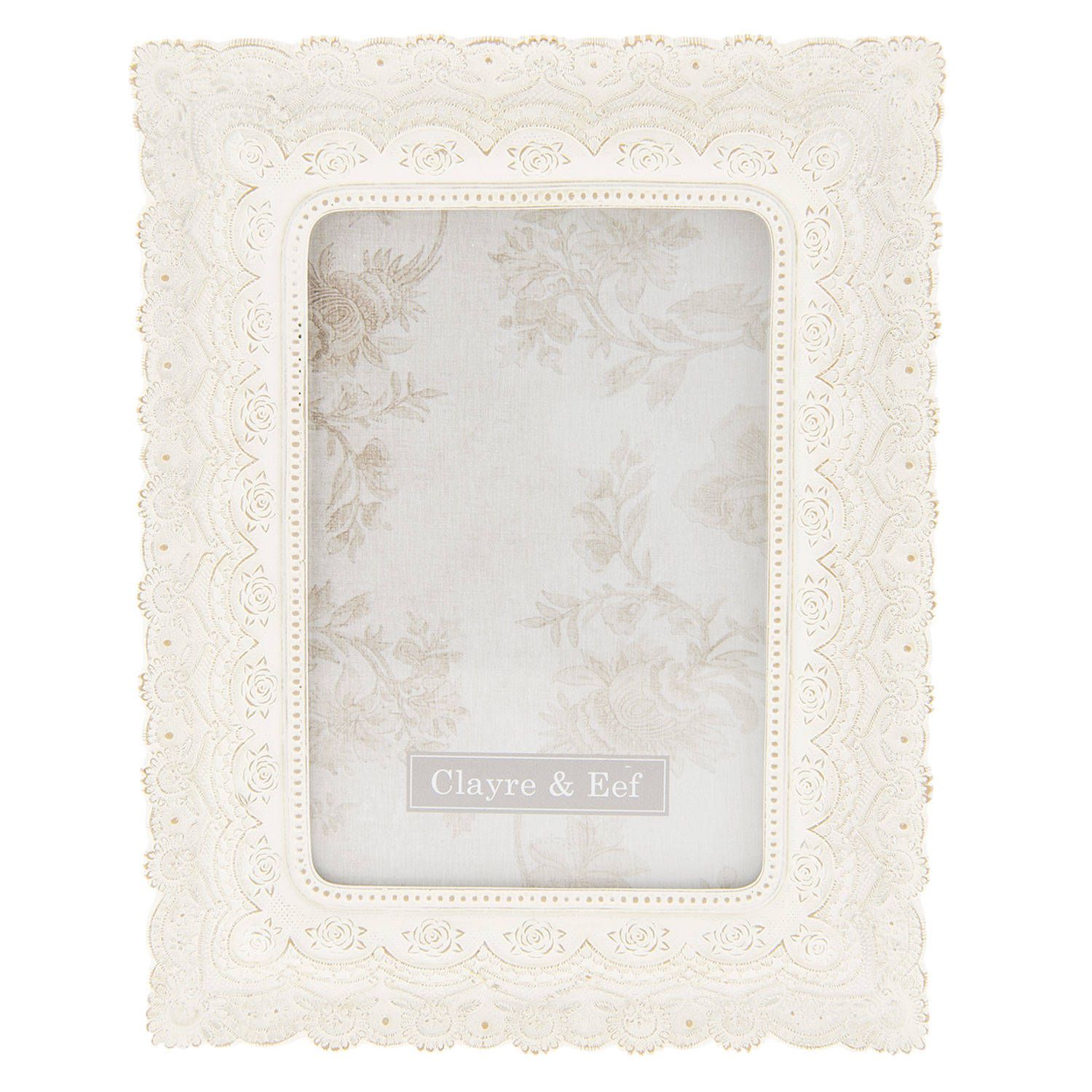 Clayre & Eef Witte fotolijst 16*2*21 cm / 10*15 cm 2f0566 - Kunststof - 8717459662148