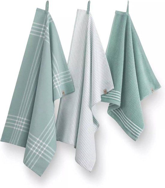 Walra Keukenset Superior Kitchen Set Jade / Wit - 3 stuks - 100% Katoen