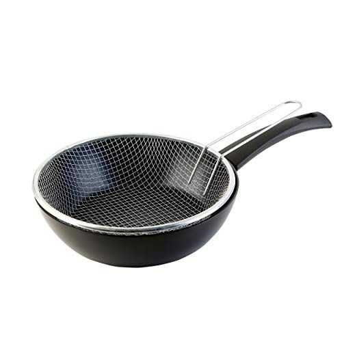 WECOOK Ecogreen friteuse met mand, 28 cm, inductie, milieuvriendelijke antiaanbaklaag zonder PFOA, volledige inductie, stofbescherming, glaskeramiek, gas, elektrisch