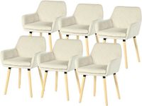 MEUBLE COSY Meubles Cosy Eetkamerstoel - Set Van 6 Fluweel Ribstof Houten Poten Scandinavisch Design - Beige