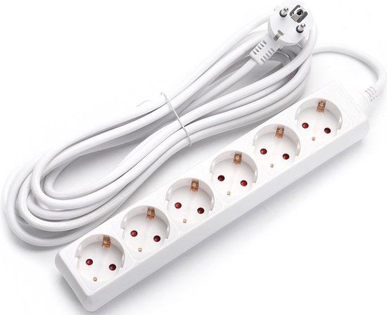 BES LED Verlengsnoer - Aigi Synci - 3680W - 6 Stopcontacten - 5 Meter - Wit