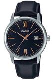 Casio MTP-V002L-1B3 Herenhorloge - Klassiek Ontwerp - Zwarte Wijzerplaat - Leren Band