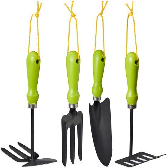 Relaxdays Tuin Gereedschap Set - Bloemenschepje - Handhark - Rooivork - Schoffel - Groen