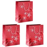 SIGEL GT107 Grote premium papieren geschenkzakjes, 33 x 26 cm, set van 3, met rood- en witte reliëf, voor Kerstmis, "Wave"