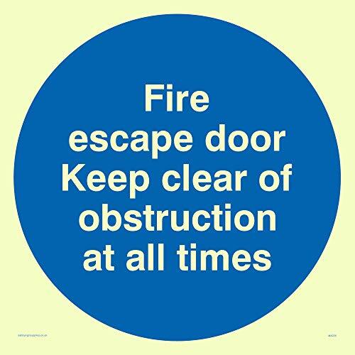 Viking Signs Viking Signs MA225-S20-PV "Fire Escape Door Keep Clear Of Obstruction At All Times" Sign, Photo Luminescent Sticker, 200 mm H x 200 mm W