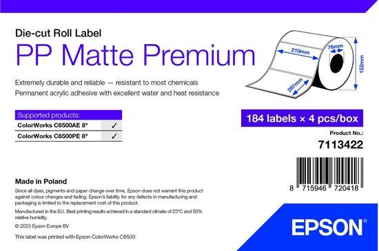 Epson 7113422 printeretiket Wit Zelfklevend printerlabel