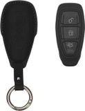 kwmobile Kunstlederen autosleutelcover voor Ford 3-knops autosleutel Keyless Go - Sleutelhoes met matte afwerking en sleutelhanger - mat zwart