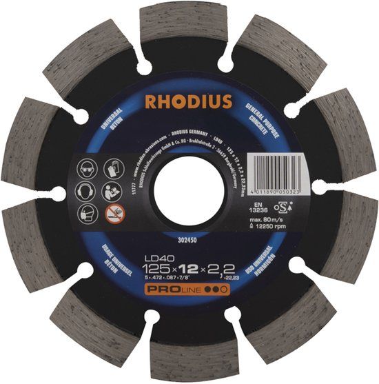 RHODIUS Diamantdoorslijpschijf beton Ø125 x 12 mm PROline LD40