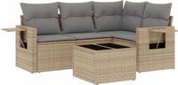 vidaXL 5-delige loungeset met kussens, polyrattan, beige