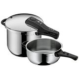 WMF Perfect One Pot snelkookpannenset inductie, 2-delig, stoompan 6,5 l, 3 l, groot kooksignaal, 2 kookstanden, afneembare dekselgreep, roestvrij staal