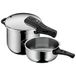 WMF Perfect One Pot snelkookpannenset inductie, 2-delig, stoompan 6,5 l, 3 l, groot kooksignaal, 2 kookstanden, afneembare dekselgreep, roestvrij staal