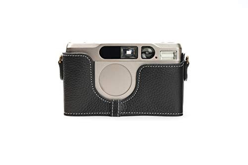 Zakao Hoesje voor Contax T3, Handgemaakte Echt Lederen Half Camera Hoesje Cover voor CONTAX T3 Met Hand Band, Zwart