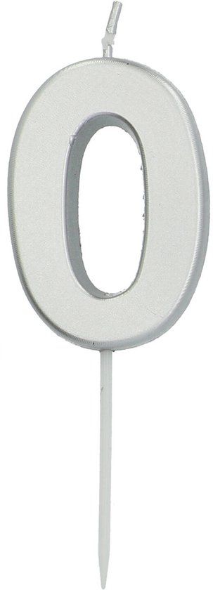 Folat Kaars Cijfer 0 Zilverkleurig 5 cm