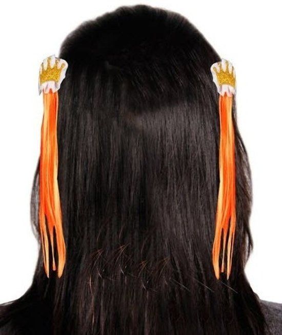 Holland Haarclip set oranje met kroon - 8714572306621