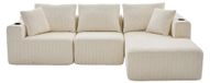 Canapé d'angle, 3 places, chenille beige avec tissu texturé bouclé, avec accoudoirs