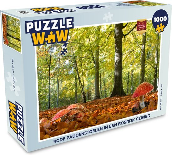 MuchoWow Puzzel Rode paddenstoelen in een bosrijk gebied - Legpuzzel - Puzzel 1000 stukjes volwassenen