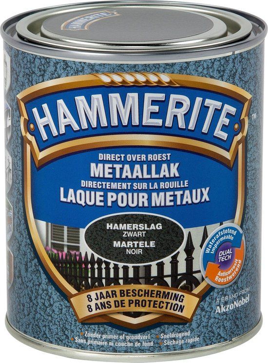 Hammerite Metaallak Hamerslag - Zwart - 750 ml - Mat - Voor Metaal