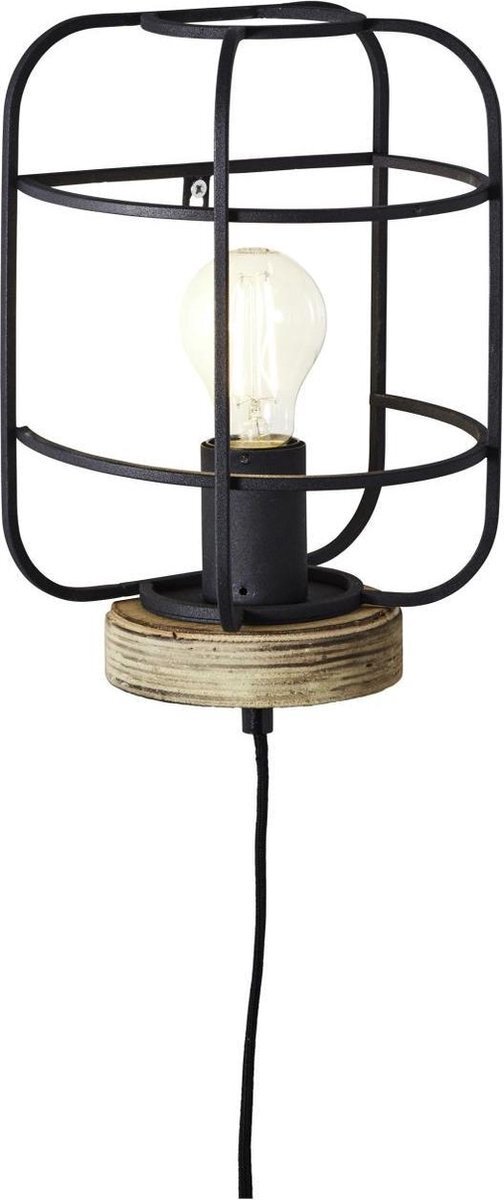 Brilliant lamp, Gwen wandlamp antiek hout/zwart korund, metaal/hout, 1x A60, E27, 52W, normale lampen (niet meegeleverd), A++