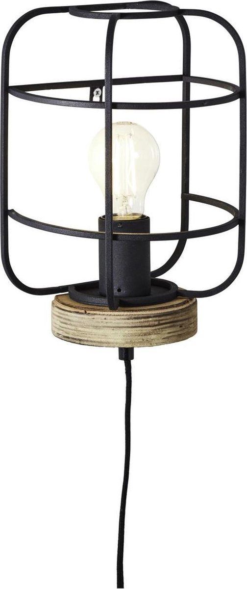 BRILLIANT Gwen Wandlamp - Antiek Hout/Zwart Korund - Metaal/Hout - E27 - 52W - A++