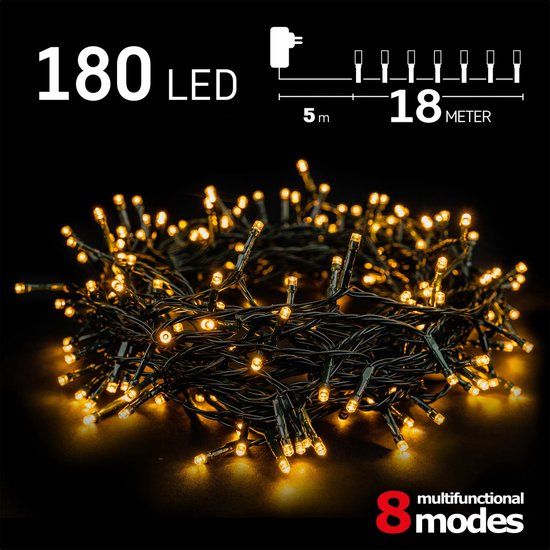 Emos Kerstverlichting buiten - 18 meter 180 LED - Warm Wit - 8 modi - Lichtsnoer - IP44
