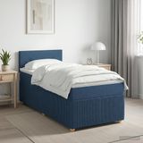 vidaXL Boxspringbed met matras en hoofdbord, blauw, 90 x 190 cm, stof