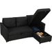 Canapé d'angle convertible, canapé-lit 3 places 192 cm avec méridienne réversible, rangement caché, gris anthracite
