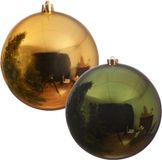 Decoris Kerstversiering 2x stuks grote kerstballen van 20 cm glans van kunststof goud en groen