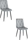 Leobert Set van 2 Eetkamerstoelen LIBRA Zilvergrijs – Zwarte Metalen Poten, Modern Velvet Bekleding, Ergonomisch Design, Max. 120 kg
