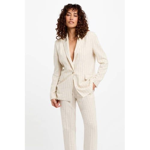 Morgan regular blazer met linnen met krijtstreep beige