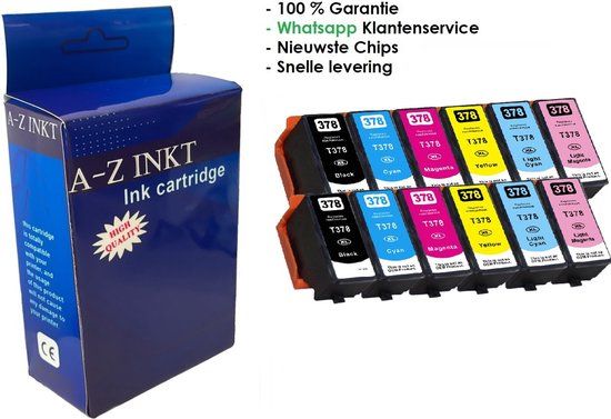 AtotZinkt premium huismerk inkt cartridges voor Epson 378 / 378XL | Multipack van 12 cartridges voor Epson Expression Photo XP-8500, XP-8505, XP-8600, XP-8605, XP-8606 en XP-8700