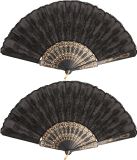 Boland Spaanse handwaaier - 2x - zwart - kunststof/polyester - 42 x 24 cm