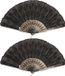 Boland Spaanse handwaaier - 2x - zwart - kunststof/polyester - 42 x 24 cm