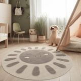 Paco Home Kinderkamer Tapijt 3D Effect Duurzaam Speelmat Natuurlijke Tinten, Maat:Ø 120 cm rondje, Kleur:Cream (Zon)