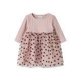 NAME IT BABY katoenen korte A-lijn jurk met hartjes - mauve
