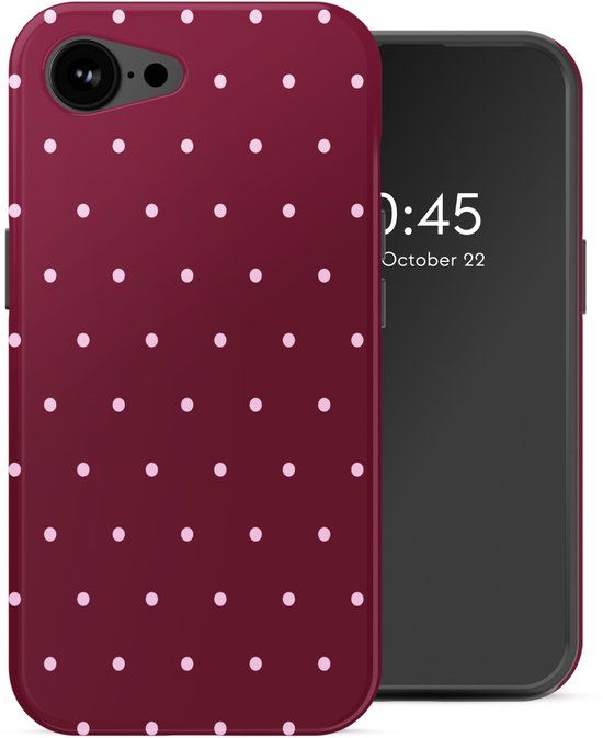 Selencia Hoesje - Geschikt voor Apple iPhone 17e / 16e - Backcover geschikt voor MagSafe - Happy Dots Burgundy