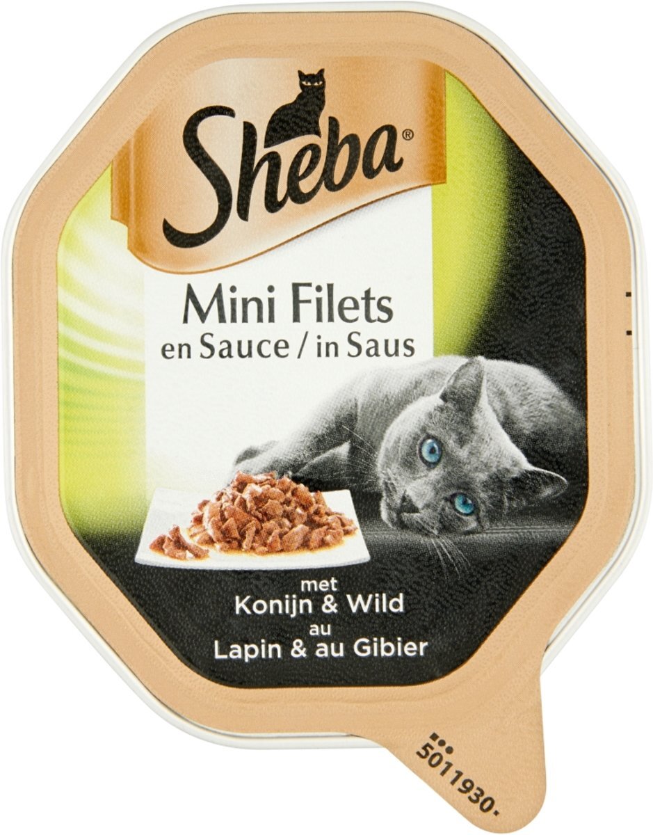 Sheba Mini Filets - Konijn/Wild in saus - Aluminium Kuipjes - Kattenvoer - 22 x 85 gr