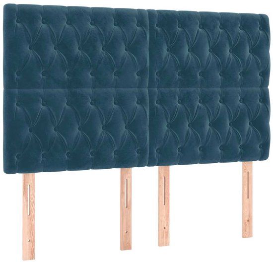 vidaXL Hoofdbord Donkerblauw Fluweel 144x7x118/128 cm