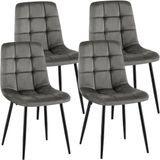 CLP Antibes Set van 4 Eetkamerstoelen - Zonder armleuning - Metaal frame - Velvet - Fluweel/donkergrijs
