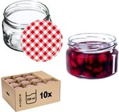 KADAX Kleine inmaakpotten, 250 ml, jampotten met deksel, luchtdichte potten om cadeau te geven, mini-potten voor honing en specerijen (10 stuks, rood geruit)